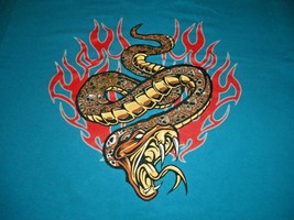 CRB boy short sleeve blue t-shirt w/silver foil skulls &amp; brown/yellow snake Sz L - $19.99