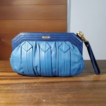 Perlina Wristlet Large Soft Genuine Blue Leather Geometric Folded Zipper... - $121.52