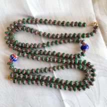 Antique Venetian inspired Green Chevron Beads Long Strand necklace 24inch - $41.40