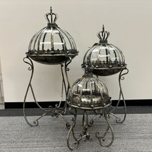 Zaer Ltd. Set of 3 Glass Dome Terrariums with Iron Stands in Frosted Gold/Silver - £447.58 GBP