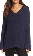 CASLON Cuffed Sleeves High/Low Hem Knitted Sweater Sz- L Navy - £31.58 GBP