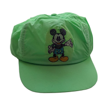 Mickey Mouse Neon Green Nylon Adjustable Strapback Hat Dad Cap Disney Vintag 80s - £15.86 GBP