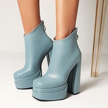 New Fashion Female Solid Thick High Heels Round Toe Boots Platform Zip Ankle Boo - £110.11 GBP