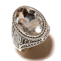 Crystal Quartz Lab Made Gemstone 925 Silver Overlay Handmade Vintage Ring US-8.5 - £9.73 GBP