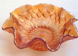 Carnival Glass Bowl Marigold Honeycomb Pattern Iridescent Ruffled Rim Vintage - £27.24 GBP