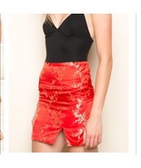 Brandy Melville RED MOSS SKIRT Chinese Floral Silk Mini Skirt Asian Flowers - £39.16 GBP