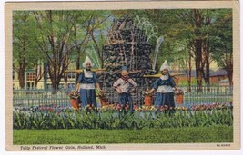 Michigan Postcard Holland Tulip Festival Flower Girls - £2.33 GBP