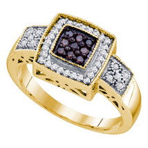 10k Yellow Gold Brown Color Enhanced Diamond Womens Square Cluster Ring 1/3 Cttw - £314.58 GBP