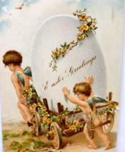 Easter Postcard Fantasy Cherub Angels Giant Egg Carriage PFB 5777 Germany 1908 - £16.72 GBP