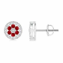 Natural Ruby Round Stud Earrings with Diamond in 14K Gold (Grade-AAA , 1.5MM) - £547.41 GBP