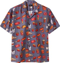 Mcedar Hawaiian Shirt Mens Large Short Sleeve Polyester Food Print, Pizza Fries - £21.42 GBP