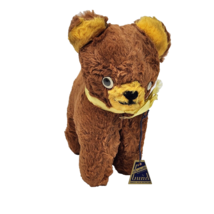 Vintage Gund Brown + Yellow Bear Stuffed Animal Plush Toy Jingle Bell In Ear - £36.41 GBP