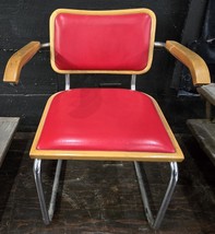 Vintage Mid-Century Modern Cesca Chair Red Wooden Chrome Made in Italy - $286.11