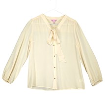 Lilly Pulitzer Women&#39;s M Beige 100% Silk Sheer Blouse, Neck Tie Balloon ... - $40.00