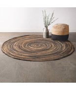 Round Natural and Black Swirl Jute Rug - 7 ft - $410.29 CAD