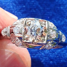 Earth mine Diamond European cut Deco Engagement Ring Solid 18K Gold Solitaire - $6,455.25