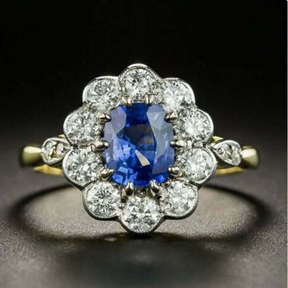 Primary image for Vintage Art Deco Sapphire Simulated Diamond Wedding Ring 14K Gold Plated Silver