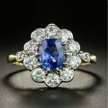 Vintage Art Deco Sapphire Simulated Diamond Wedding Ring 14K Gold Plated... - $98.16