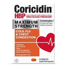 Coricidin HBP Maximum Strength Cold, Flu &amp; Chest Congestion *07/2026* 24... - $9.99