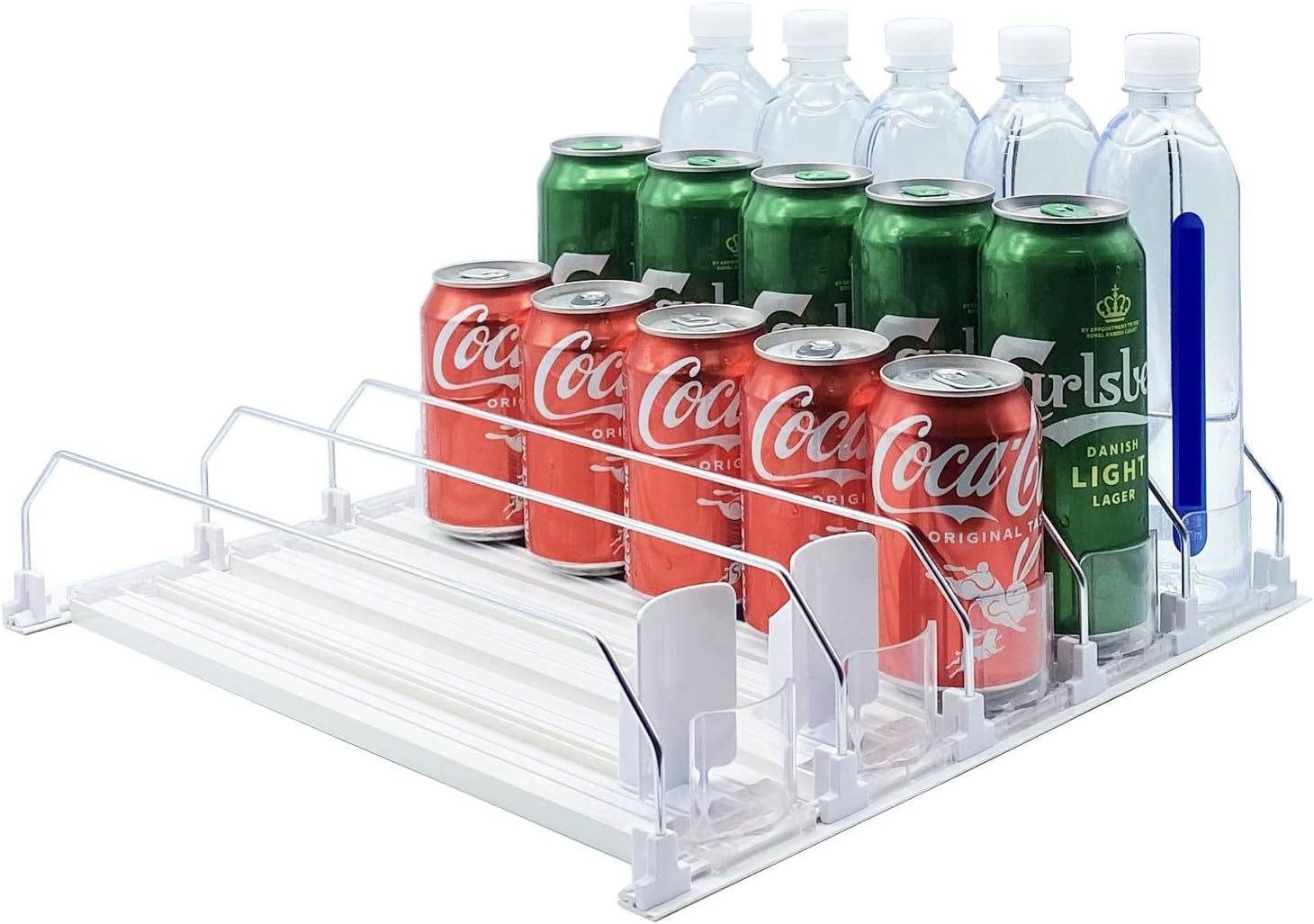 Drink Organizer For Fridge-White Automatic Pusher, Holds Up To 25 Cans - $44.99