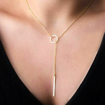 Lariat Necklace Long Thin Chain Simple Delicate Dainty Circle Y Drop Silver Gold - $10.93