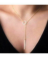 Lariat Necklace Long Thin Chain Simple Delicate Dainty Circle Y Drop Sil... - £8.59 GBP