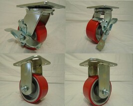 4&quot; x 2&quot; Swivel Caster Polyurethane Wheel w/ Brake(2) Rigid (2) 700lb ea ... - $72.56