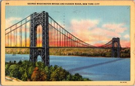 VTG Postcard, George Washington Bridge and Hudson River, New York City, PM 1946 - £4.57 GBP