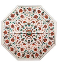White Marble Dining Room Table Top Carnelian Floral Inlay Art Patio Decor H5348 - £676.92 GBP+