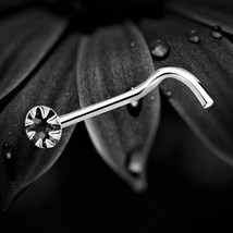 925 Sterling Silver Single Black Crystal Nose Stud Screw Pin Jewellery Gift - $8.81