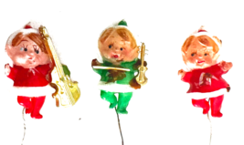 Vintage (3) Miniature Pixie Elves Kewpie Christmas Cake Toppers (Circa 1950&#39;s) - $12.18