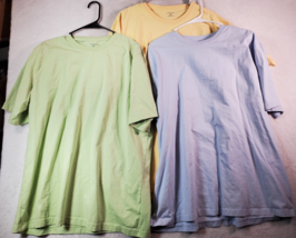Lot Of 3 Lands&#39; End Tee Shirt Men XLT Blue Green Yellow Pastel Colors Cotton EUC - £19.45 GBP