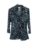 Chaus New York Womens XL Blue Abstract Blouse Surplice Ruched 3/4 Sleeve - $332.04 MXN
