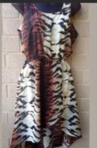 New Womens Animal Print Hi Lo Sleeveless Dress Sz M  Multicolor Back Cut - £21.43 GBP