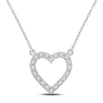 10kt White Gold Womens Round Diamond Heart Necklace 1/12 Cttw - £185.16 GBP