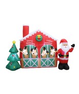 9 Foot Long Christmas Inflatable Santa Claus Reindeer in Stable Tree Dec... - €107,18 EUR