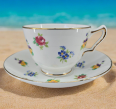 Mid Century English Bone China Crown Staffordshire Tea Cup Saucer Set Rose Pansy - $14.21