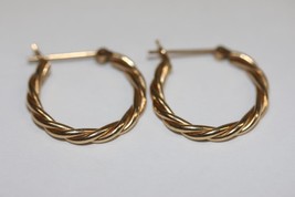 Fine 14K Yellow Gold Twisted Rope Small Hoop Earrings 20mm Diameter 2.3 gr - $225.00