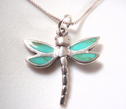 Reversible Dragonfly Simulated Turquoise 925 Sterling Silver Pendant Small - $8.09
