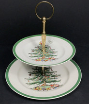 Spode christmas tree 2 tier dessert stand, dessert tray 2 tier cake plate - $74.24