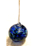 Vintage Hand Blown Studio Art Glass Ornament Blue Swirl Ball Orb  3 inch... - $474.98 MXN
