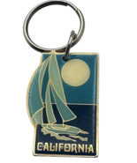 Vintage California Surfboard Enamel Keychain Blue Sailboat Keyring Ocean 2&quot; - $14.48 CAD