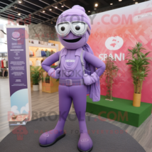 Lavender Para Commando mascot costume character dressed with a Yoga Pants and Ey - $1,219.00