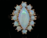 14k Yellow Gold Marquise Genuine Natural Opal Ring with Opal Halo (#J5937) - $678.15