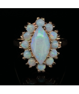 14k Yellow Gold Marquise Genuine Natural Opal Ring with Opal Halo (#J5937) - £533.26 GBP