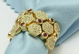 3.45Ct Round Cut Simulated Ruby Gold Plated 925 SilverCluster Designer Wide Ring - £94.93 GBP