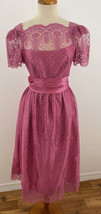 Vintage JC Penney&#39;s Prom Homecoming Dress Pink Mauve Satin Lace Bow Sz 7/8 - £52.31 GBP