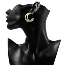Ingemark Punk Gold Color Hoops Earrings Trendy Minimalist Thick Tube Round Circl - £6.55 GBP