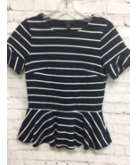 J.Crew Womens Peplum Top Blue White Striped Jewel Neck 100% Cotton Blouse XS - $4.94