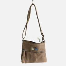 NINE WEST Beige Zipper Faux Leather Small Crossbody Bag Purse Zippers Ad... - $18.65